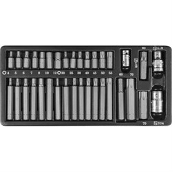 Набор комбинированных бит Jonnesway H4-12 мм/TORX Т20-Т70 + битодержатели 3/8’’ и 1/2’’, 35 предметов S29H4135S - фото 113085