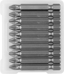 Кованые крестовые биты Зубр Мастер E1/4, PZ2x50мм, 10шт 26003-2-50-10 - фото 265568