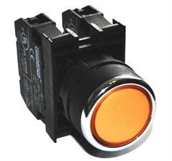 Нажимная кнопка EMAS круглая желтая (1НО+1НЗ) B102DS - фото 323133