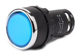 Нажимная моноблочная кнопка EMAS синяя 22 мм, IP 40 (1НО+1НЗ) MB102DM - фото 324689