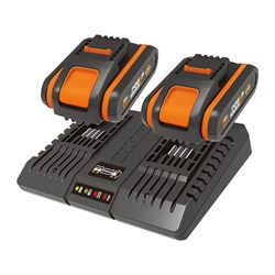 Комплект: двойное зарядное устройство WORX WA3869 + 2 АКБ 2.0 А/ч - фото 332826
