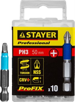 Торсионные биты Stayer Stayer "Professional-Profix" PH3 50мм 10шт 26203-3-50-10_z01 - фото 86204