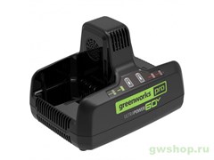 Быстрое зарядное устройство для двух аккумуляторов GREENWORKS G60DC10, 60V, 10А Greenworks 2954407 Быстрое зарядное устройство для двух аккумуляторов GREENWORKS G60DC10, 60V, 10А Greenworks 2954407